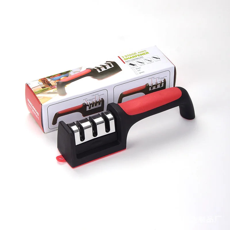 Manual Sharpening Kitchen Accessories 3 Stages Multi Task Wolfram Steel Knife Ceramic Stone Knife Sharpener with Handle