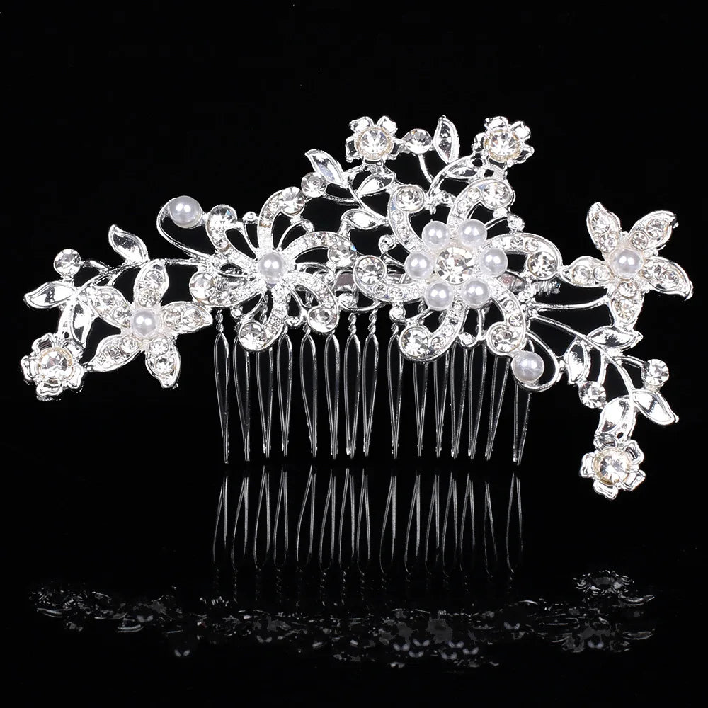 Wholesale Hot Selling Bride Headpiece Hair Accessories Silver Plated Diamond Pearl Hair Comb for Wedding