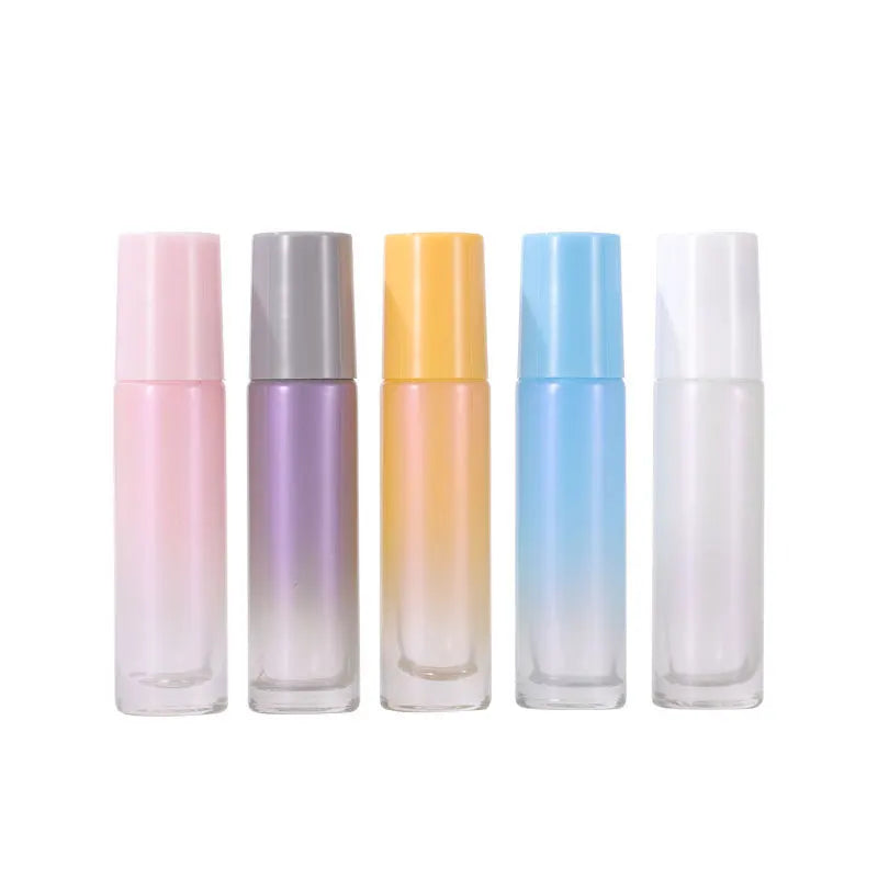 10ml Shiny Pearlescent Gradient Glass Roller Bottle with Steel for Ball Screw Cap Sealing for Eye Drops-MOQ 100pcs