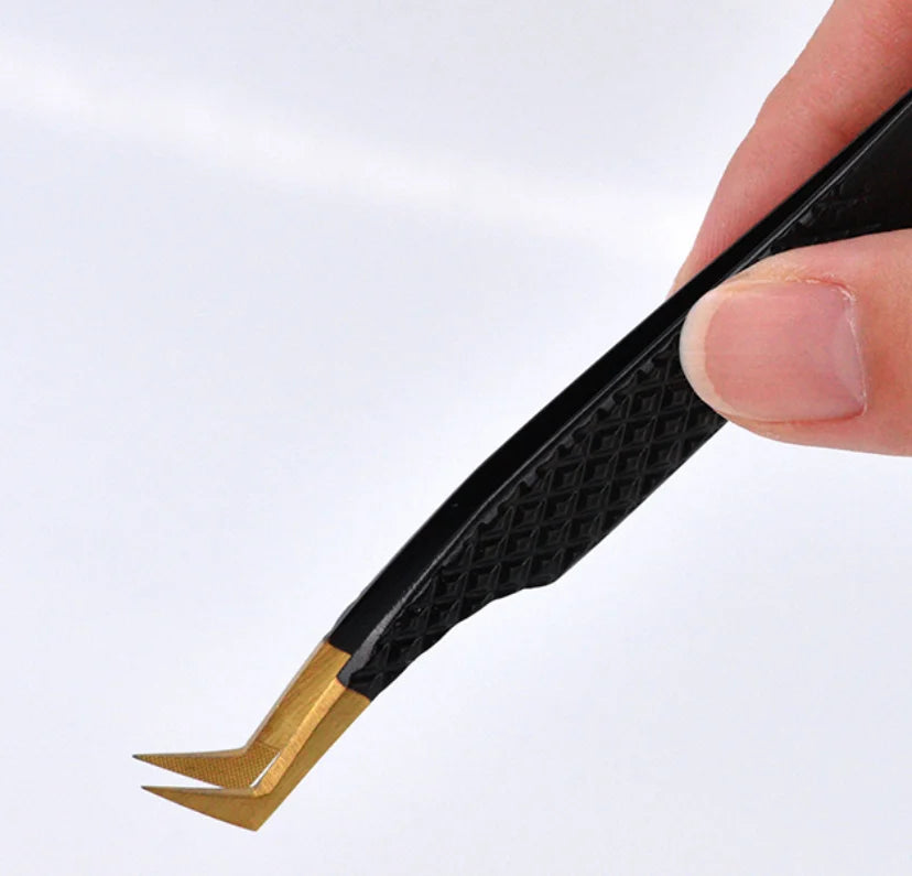 LashPlus Wholesale Private Label Stainless Steel Volume Fiber Tip Long Boot Eyelash Extension Volume Tweezers