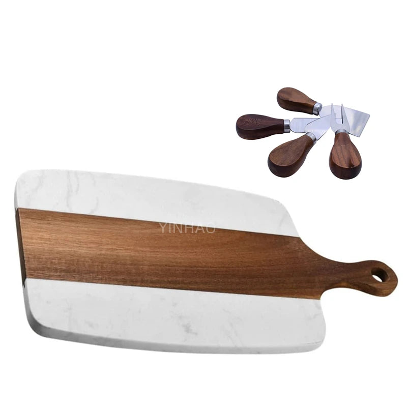 Hot Selling Acacia Wood & Marble Cheese Board Set with Stainless Steel Knife 35x18cm Sustainable & Durable Cutting Board