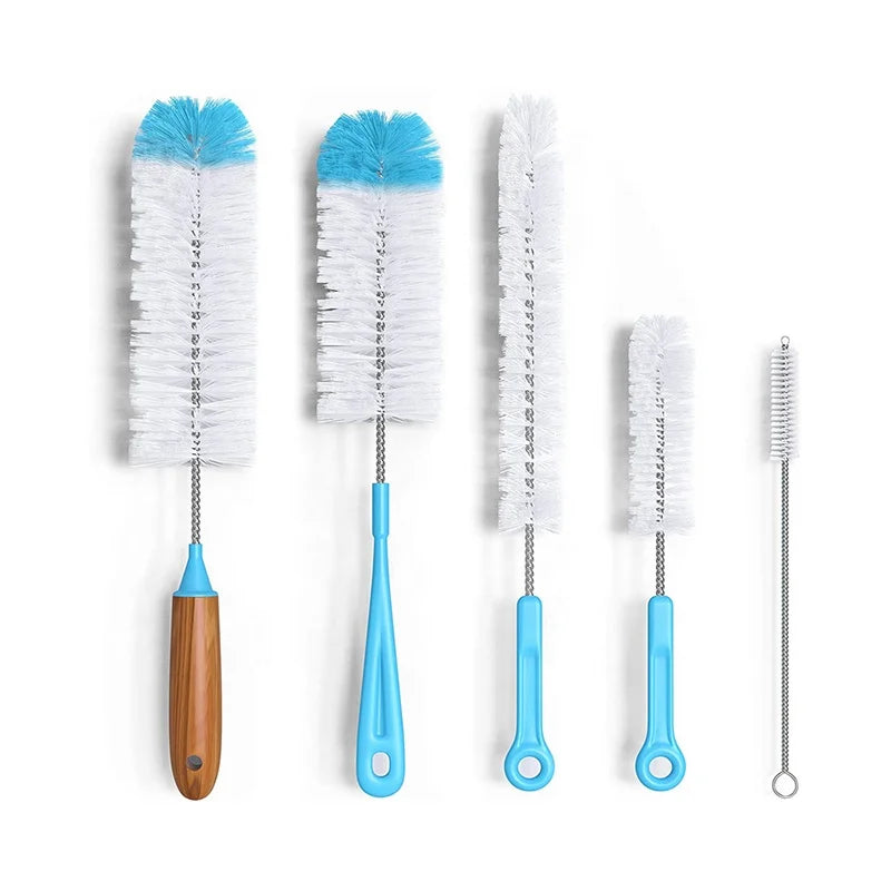 5pcs Kitchen Straw Cleaning Brush Plastic Bamboo Handled Brush Water Bottle Detailing Brush Set for Cleaning Bottles and Straws