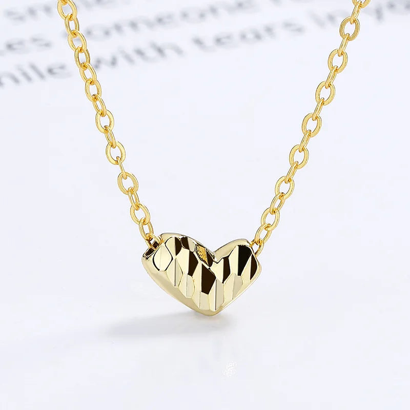 Fashion 925 Silver Necklace Jewelry 925 Sterling Silver Simple Plain love Heart Pendant Gold Plated Chain Necklaces for Women