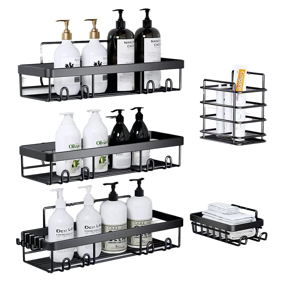 Wall-Mounted Steel Non-Folding Multifunction Storage Rack for Bathroom Kitchen Organizer Caster Holder Shampoo Beverages