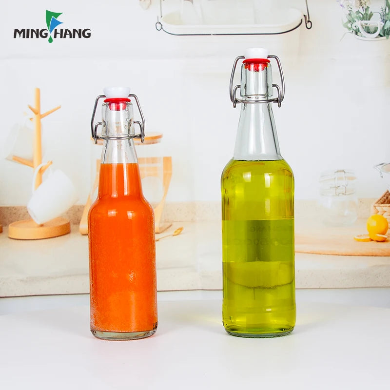 2024 Factory Food Grade 330ml 500ml Round Sealed Buckle Round Swing Top Glass Bottle