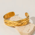 French Simplest Wide Bangle Bracelet Gold Plated Cuff Bracelet Stainless Steel Waterproof Bracelet for Women