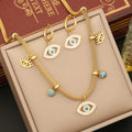 2023 New Fashion Stainless Steel Earing Bracelet Necklace Set 18K Gold Plated Zircon Devil Eye Jewelry Set for Women