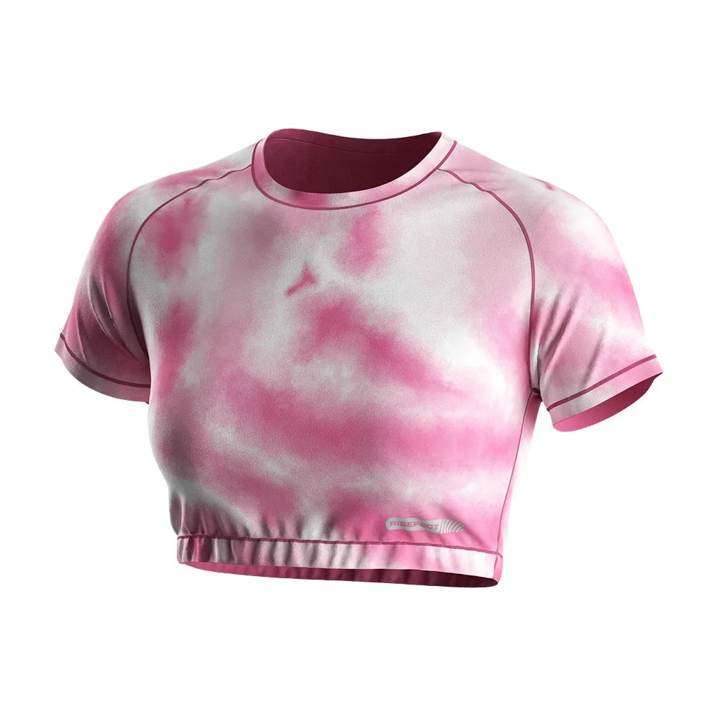 Pink Women's Cropped Gym Top Raglan Sleeve Snag Fit Odor Resistant Lightweight Soft for Aerobics Workouts