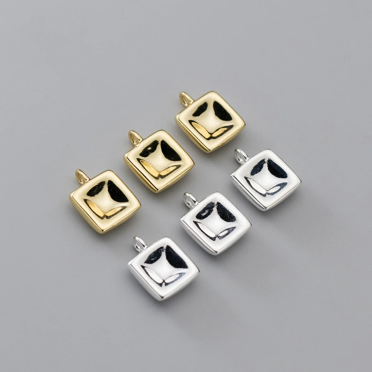 Unique Design S925 Sterling Silver Shiny Square Charm Pendant for Jewelry Making Findings