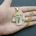 New Stainless Steel Rhinestone Diamond Gold Plated Ronaldo Jersey 7 Number Pendant Necklace for Men Box Chain Collar