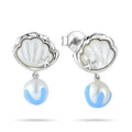 925 Sterling Silver Sea Shell Starfish Pearl Dangle Earrings Blue Tinted Enamel Womens Statement Jewelry for Beach Occasions