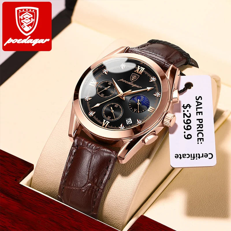Top Brand Luxury Chronograph Quartz Watch Men Sports Fashion Design Casual Minimalist Wrist Clock POEDAGAR 806 Relogio Masculino