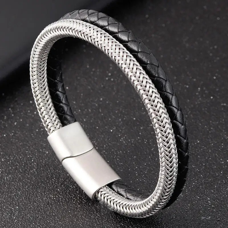 Custom Logo Men's Stainless Steel Silver Plated Casual/Sporty Hip Hop Punk Rock Hand Link Bangles Gifts OT-117