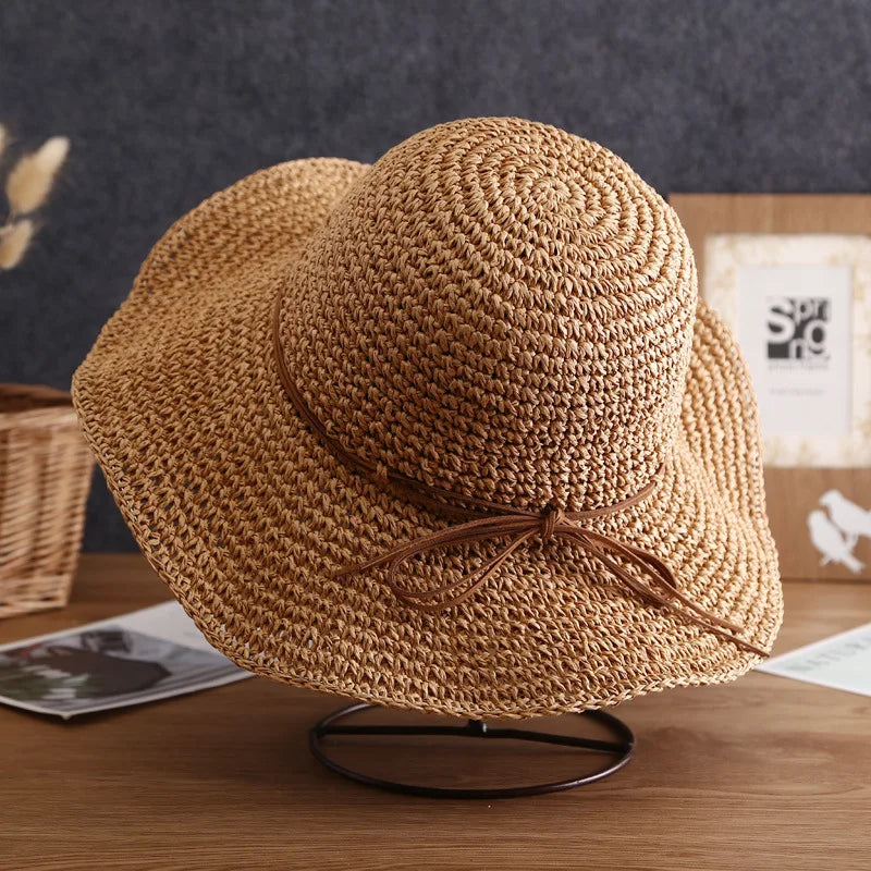 Wholesale Women's Foldable Straw Sun Hat Floppy Outdoor Fishing Beach Wide Brim UPF 50+ Crochet Summer OEM ODM Service Adults