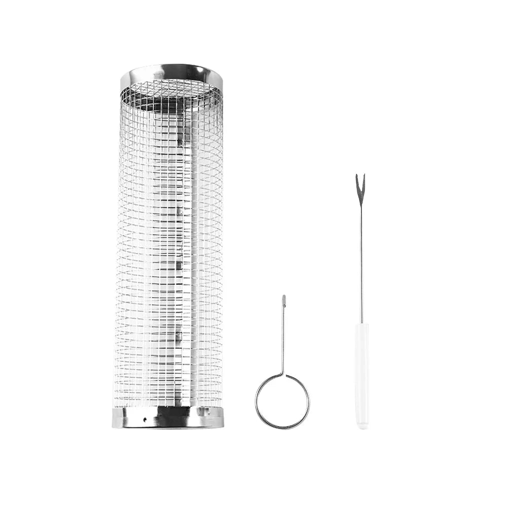 Wholesale Heavy Duty BBQ Accessories Stainless Steel Rolling Grilling Basket Tube Vegetable Griller for Barbecue