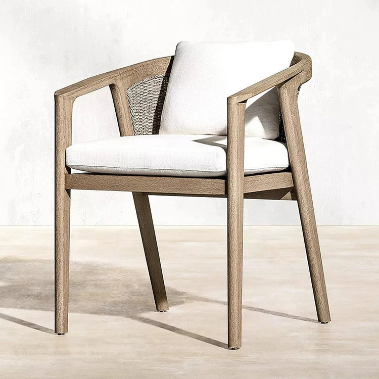 Modern Weathered Teak Dining Armchair with Eco-friendly UV Resistant Waterproof Finish for Outdoor Garden Hotel & Villa Use
