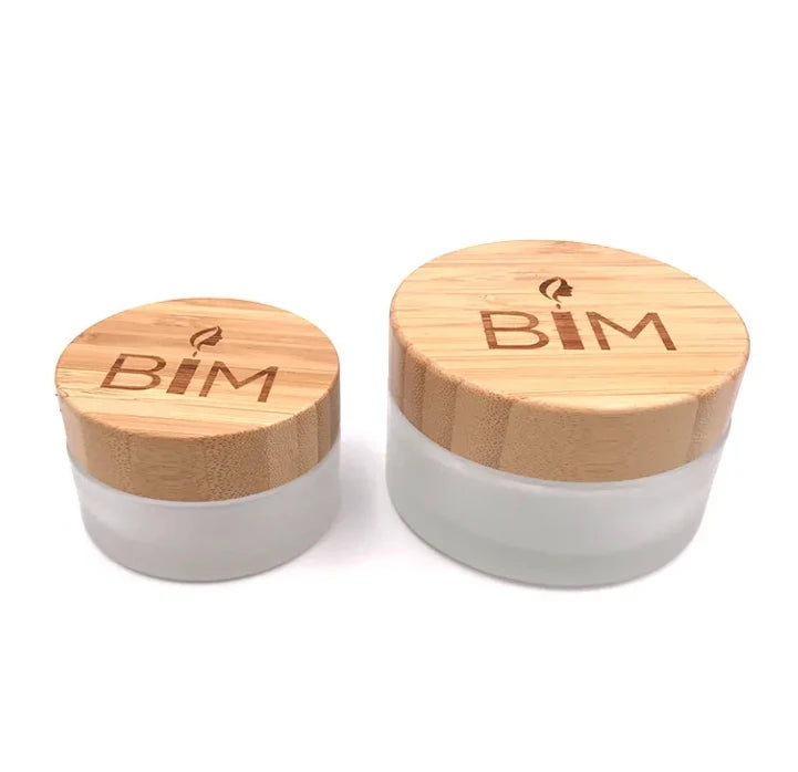 Custom Natural Bamboo Frosted Glass Cream Jar 100g 50g Empty Refillable Cosmetic Container Bottle for Travel Eye Cream