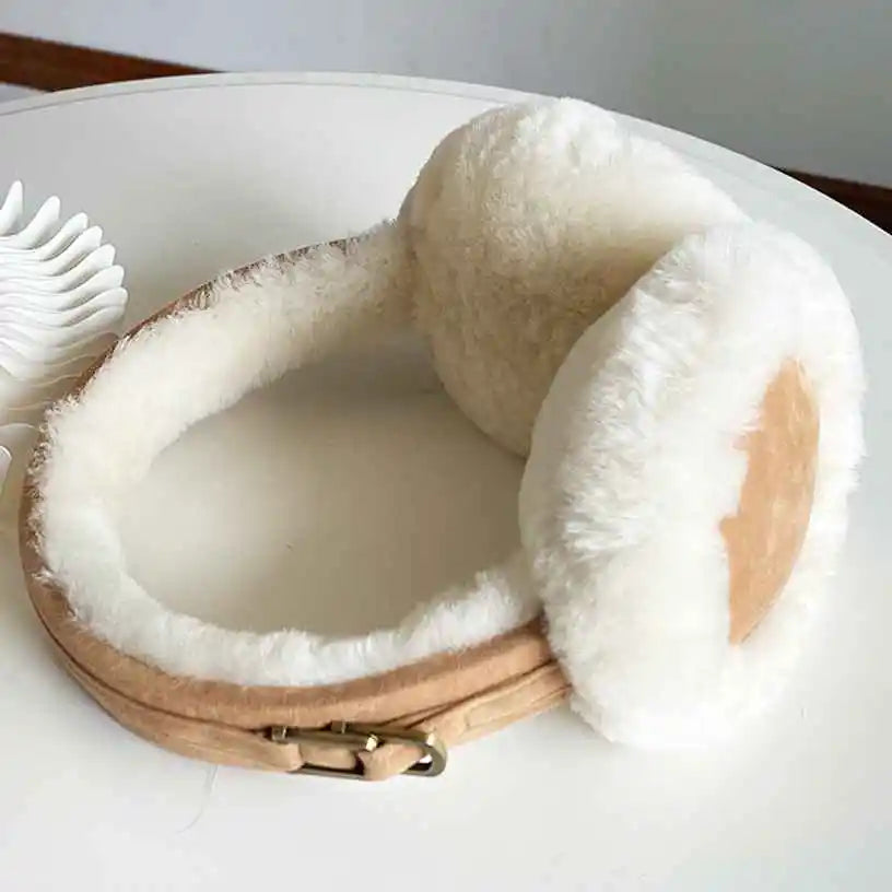 MWfur Winter Warm Australian Shearling Fur Ear Cover Natural Sheepskin Fur Earmuffs for Men Women