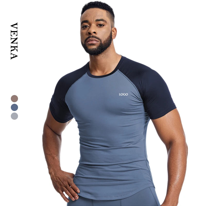 High Elasticity Fitness Clothes Men Compression Gym Workout Short Sleeve Custom Quick Dry Men's Polyester Basketball T-Shirt