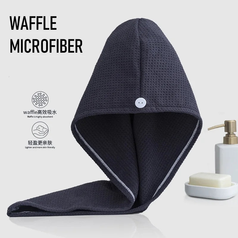 Newly Arrived Top Rated Strong Suggest High Quality Absorbent Waffle Honeycomb Fast Dry Black Hair Turban Towel