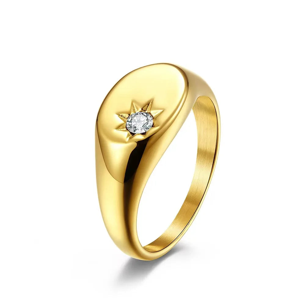 Hot Simple Polished Diamond Stainless Steel Ring 18K Gold Plated CZ Crystal Zircon Fashion Rings Silver Rose North Star New 2022