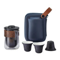 Travel Car Kungfu Tea Set Outdoor Glass Tea Pot With Ceramic Infuser and Wooden Handle Portable Drinking Cup Set Business Gift