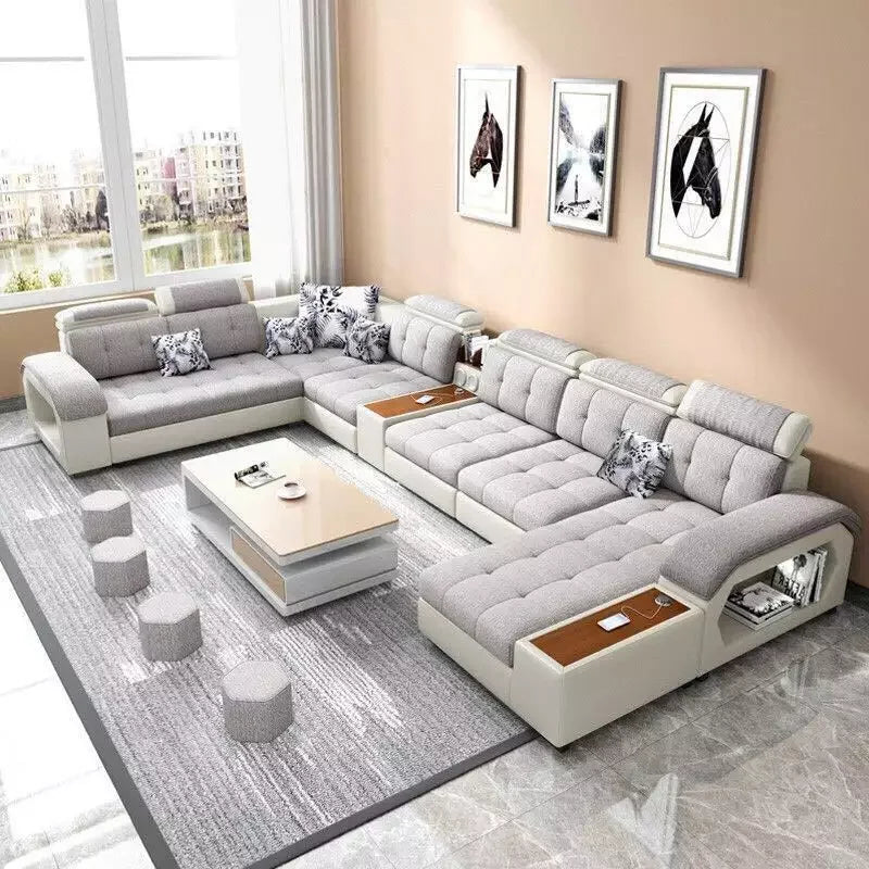 Living Room Sofas 7 Seater Couch U Shape Leather Luxury Italian Simple Modern Leather Sectional Couch Set Living Room Sofas