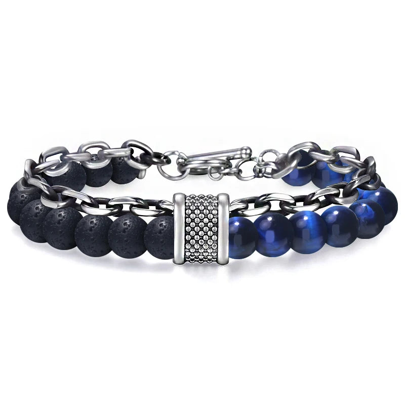 Dropshipping crystals healing stones Stainless Steel Yoga Male Jewelry Beaded Bracelet