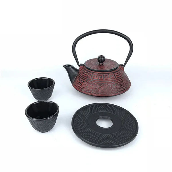 Custom Food grade Black Red 800Ml Japanese Tetsubin Tea Kettle Stovetop Safe Cast Iron Teapot with Tea Strainer