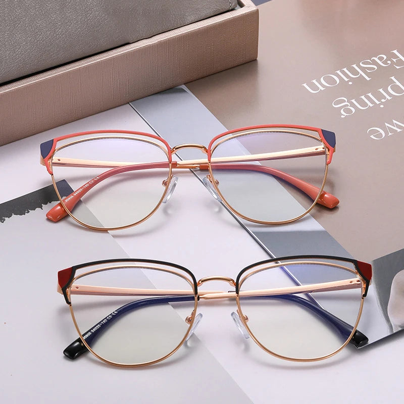 95935 Double-Colors Ladies Optical Eyeglass Frames  Fashion Men Frame for Women Anti-Blue Light Eyewear Glasses Cat-Eye Style