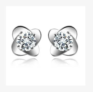 New Hot Fashion 925 Sterling Silver Crystal Clover Earrings for Women Girls Gift Fashion Statement Jewelry