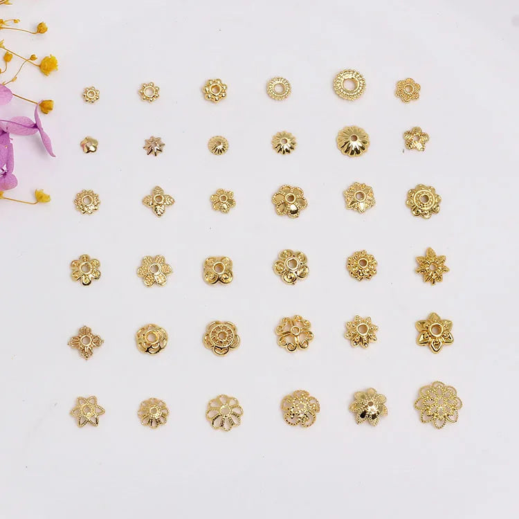 JS1706 Jewelry Supplies 4mm 5mm 6mm 7mm 8mm 10mm 12mm Gold Plated Metal Flower Beads Caps Ends TIP Spacer Beads