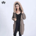Janefur Fashionable Style Wool Coats Autumn Winter Knit Women Sweater Cardigan With Fox Fur Collar