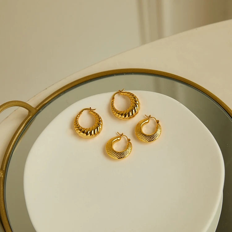 New Style 14K Gold Plated Croissant Shape Stainless Steel Hoop Earrings