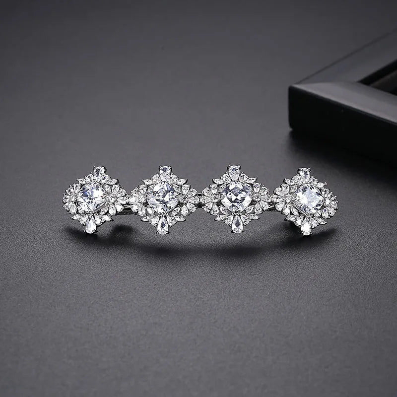SLBRIDAL Luxury Trendy Prong Setting Cubic Zircon Women Hair Clip Barrettes Girls Bobby Pins Hairgrips Jewelry Hair Accessories