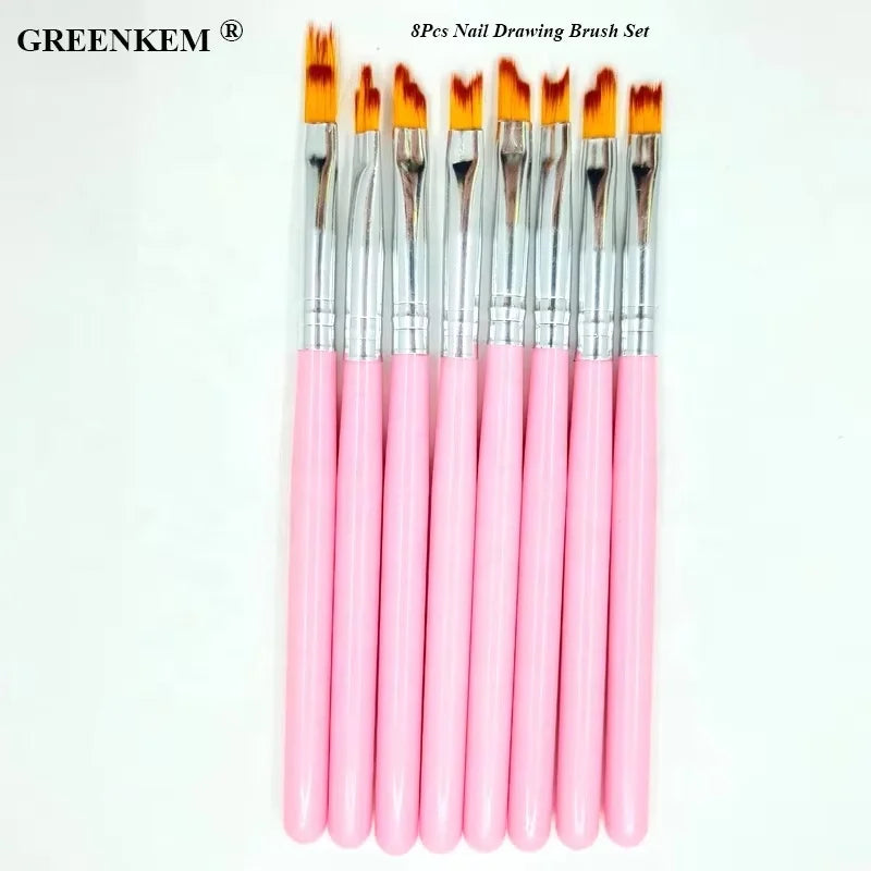 8Pcs Nail Brush Set Gradient Drawing New Moon French Shape Flower Pen Paint Manicure Nail Polish Brush