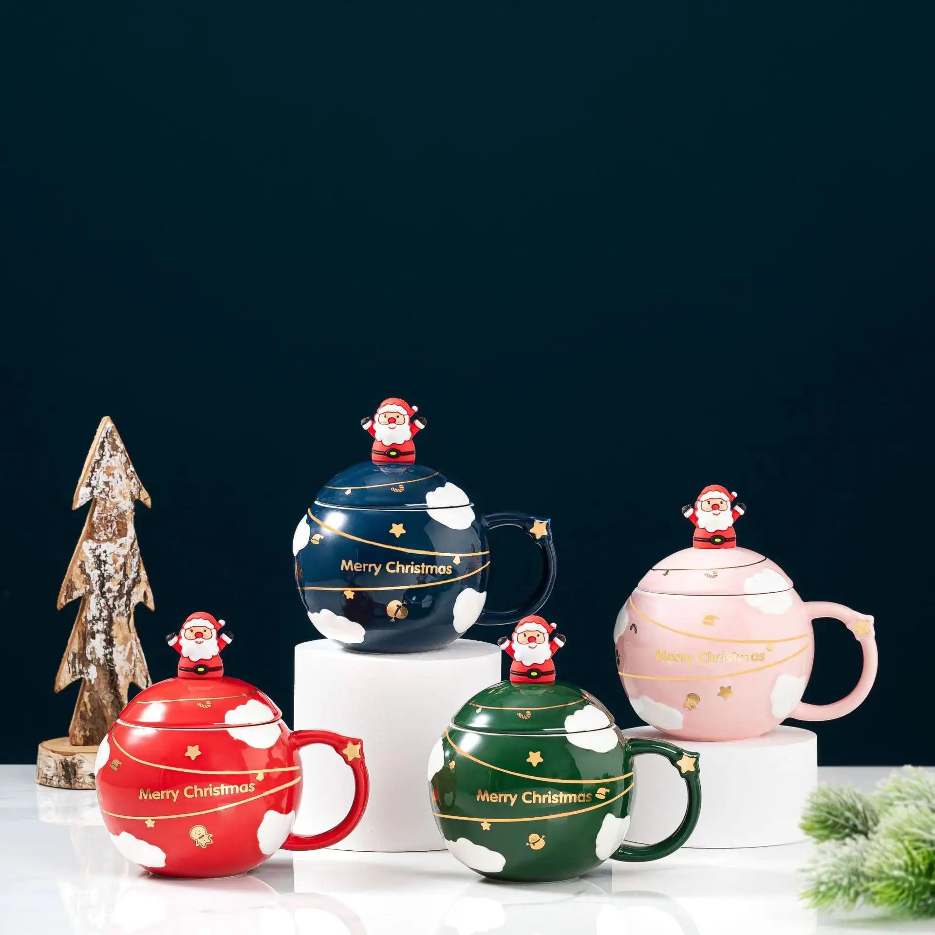 Wholesale High-value Christmas Home Office Holiday Gift Ceramic Cartoon Mug With Lid Spoon Water Cup