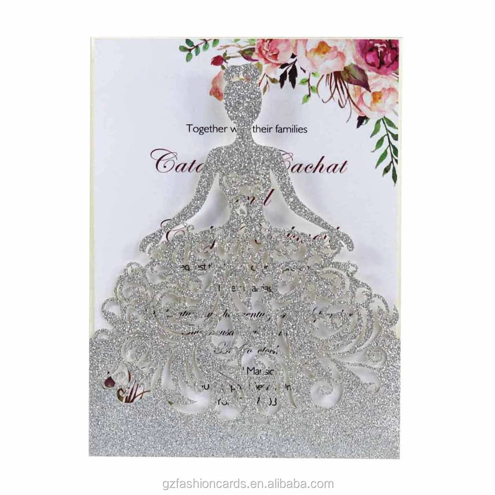 Laser Cut 16th 18th Save the Date Glitter Invitation Card Valentine's Day Beautiful Girl and Birthday Invitation Cards