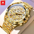 OLEVS 9913 Oem Custom logo Stainless Steel Hollow Flywheel Design Gold Classical Waterproof Luminous Quartz Watch for Man MegaBDM