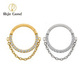 Right Grand Hinged Nose Ring Clicker ASTM F136 Titanium Mirror Polished Chain CZ for Hinged Nose Piercing Jewelry