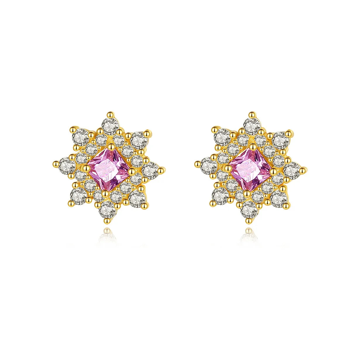 S925 Silver Stud Earrings Vintage Style Handmade Gold CZ Gemstone Earrings Claw Clear Cubic Zircon Gold Earrings for Prom Party