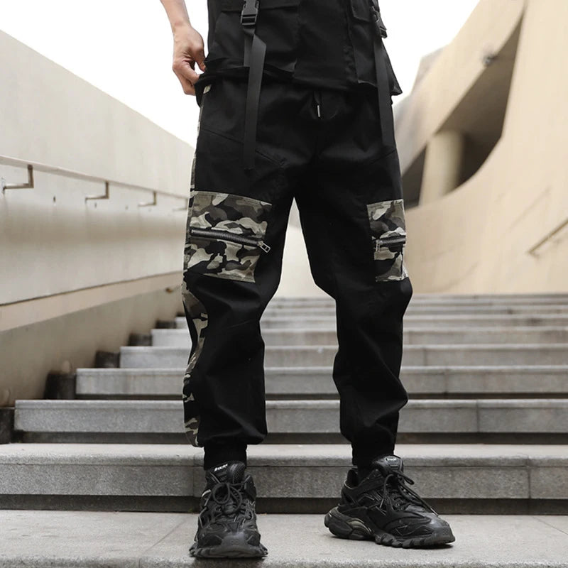 Multi-Pocket Camouflage Stitching Casual Overalls Men's Pants Relaxed Strap-Pocket Pants With Side Pocket Cargo Pants