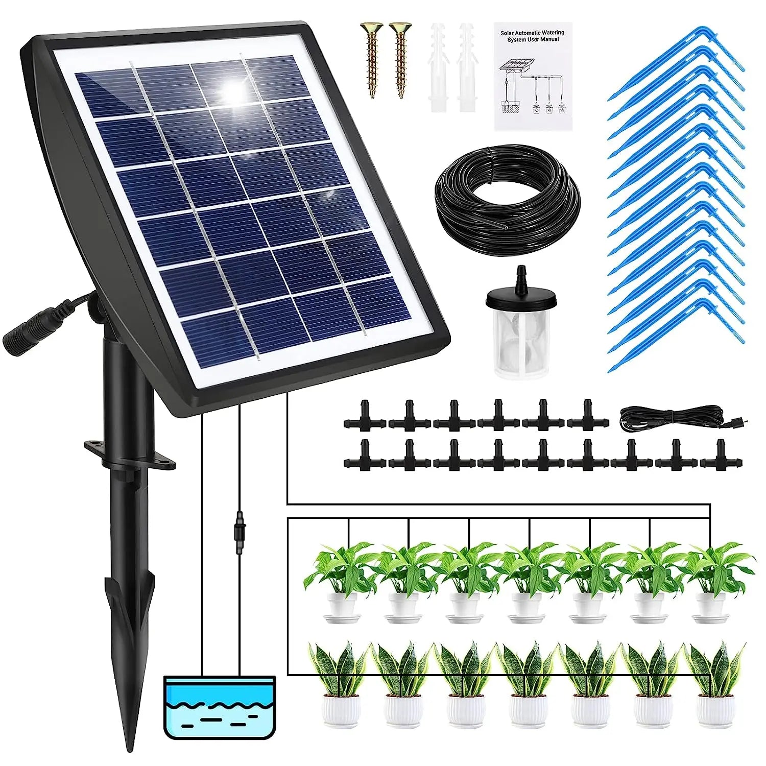 Solar Auto Watering System Solar Powered Automatic Drip Irrigation Kit for Plants on the Balcony in the Plant Bed