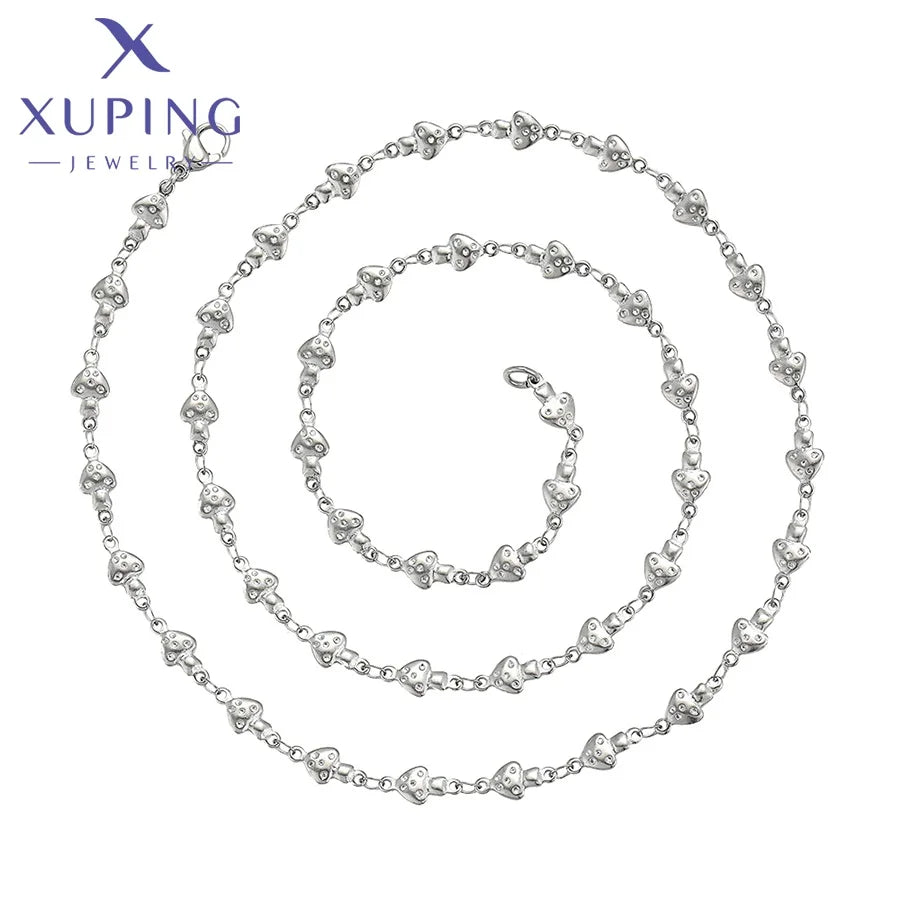 Xuping Jewelry's Stylish Stainless Steel Full Heart Chain Link Fashionable Necklace
