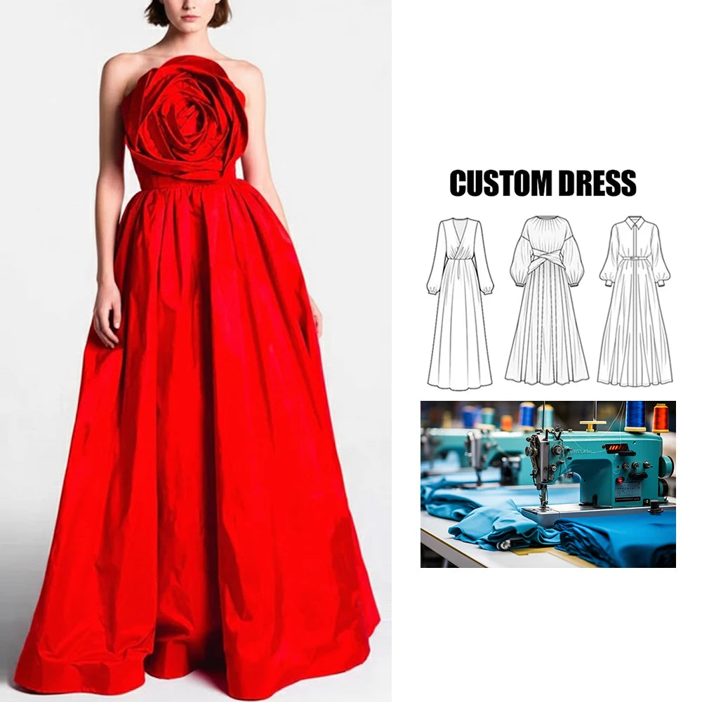Brand Customization Natural Lady Style Tube Top A-Line High Waist Long Stitching Flower Summer Floor-length Party Dress Built-in