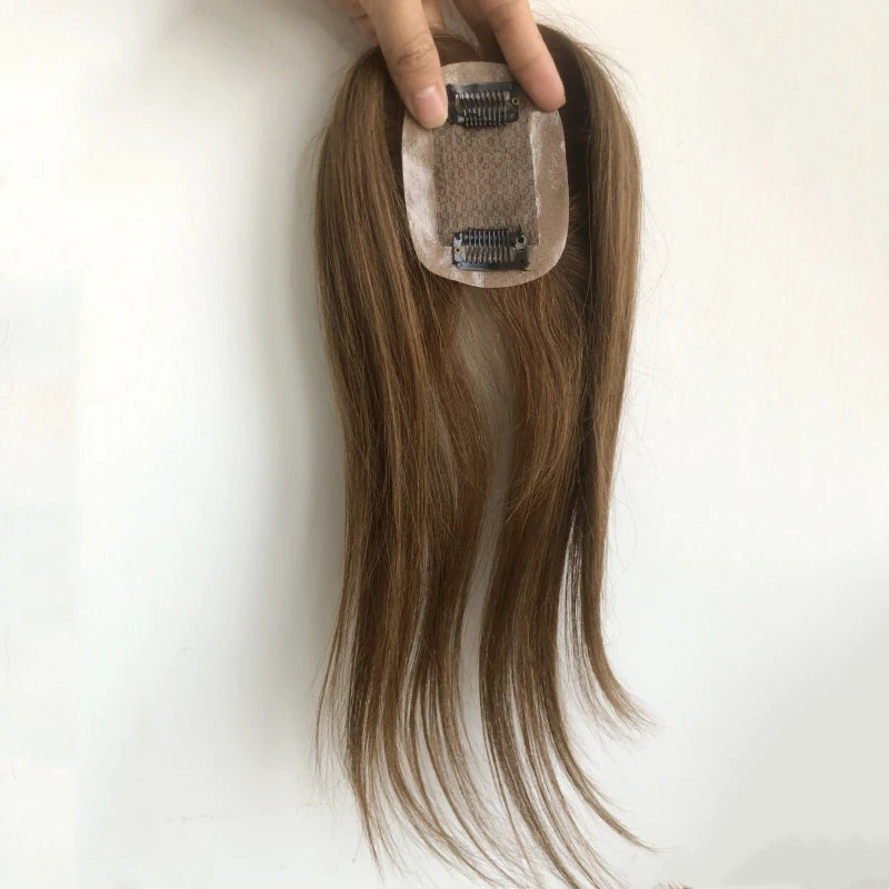 Emeda 6*9cm Silk Human Hair Topper Virgin Brazilian Hair for Women #4 Color Brown