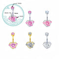 Wholesale Stainless Steel Bar Pink Heart Shaped Zircon Belly Button Ring Navel Ring Body Jewelry