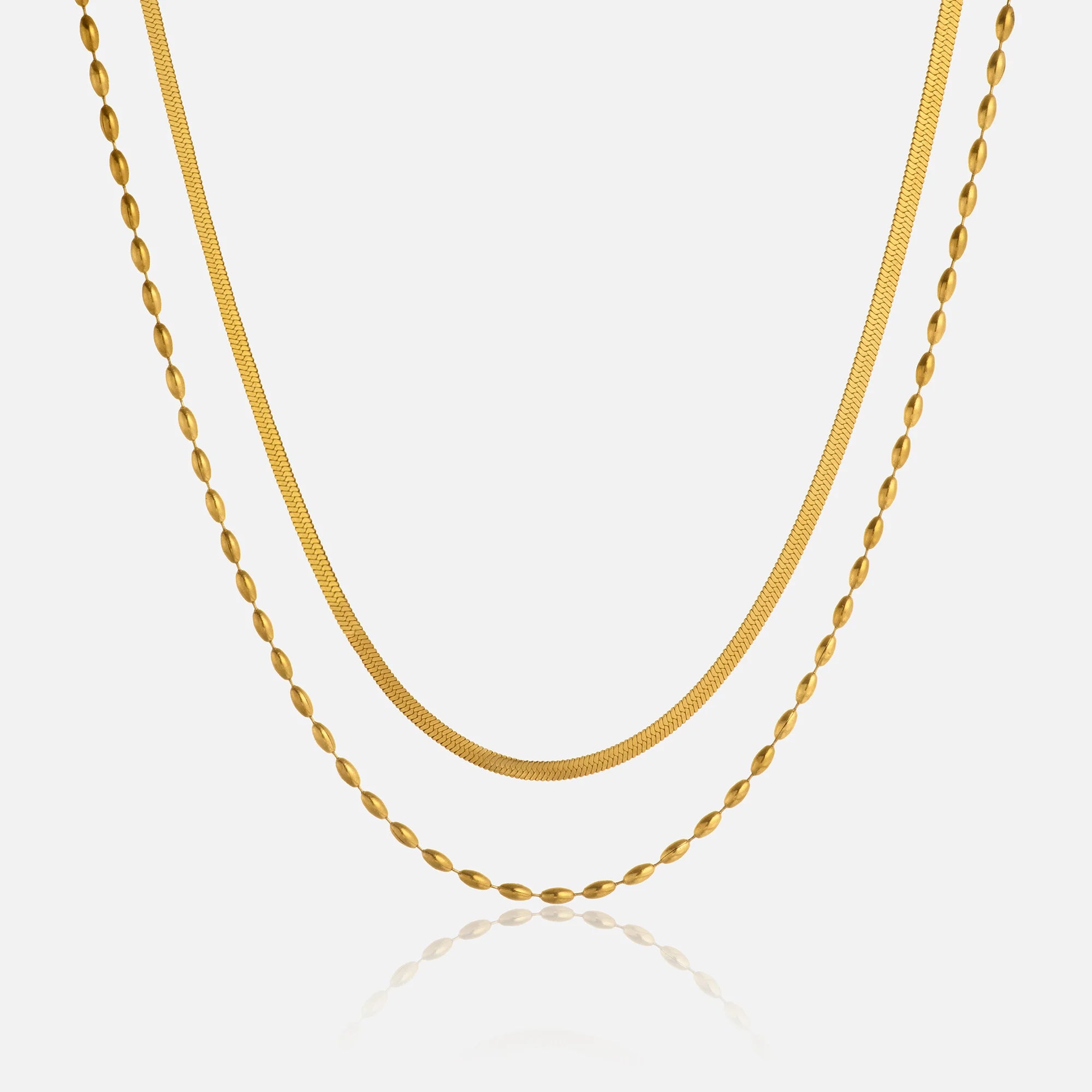 Dazan New Winter HOT 18k Plated Tarnish Free Stainless Steel Polished Double Layer Bead Herringbone Gypsy Runaway Model Necklace