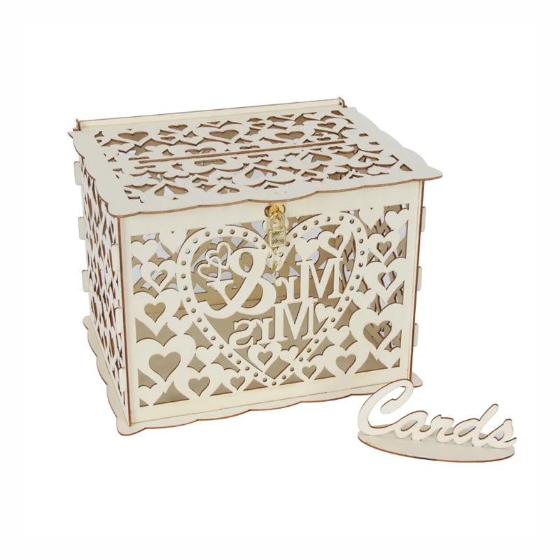 Wood Wedding Card Box with Lack Cards Sign Rustic Wedding Decorations Envelop Gift Box for Bridal Shower Birthday Baby Showers