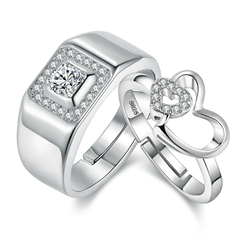 Silver Color Double Heart Adjustable Wedding Rings for Couple